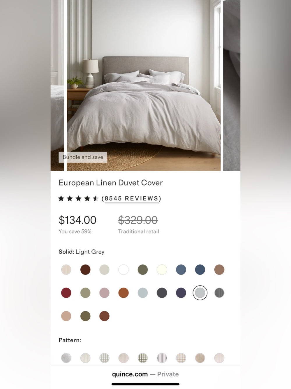 Quince Queen European Linen Duvet Cover - Light Grey - Picture 2 of 10